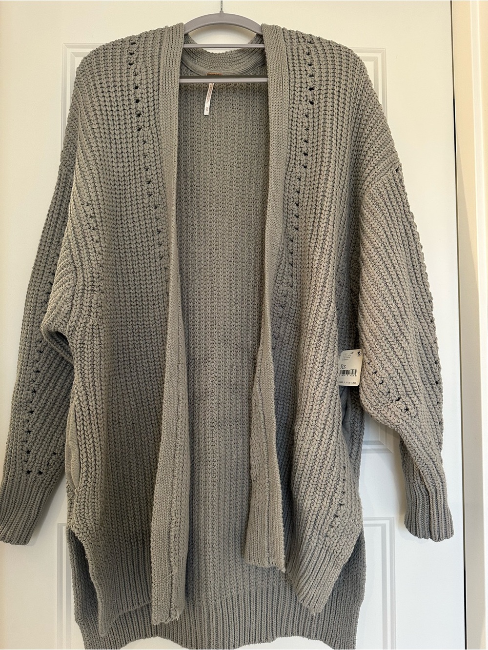 Free people Oversized Open-Front Chunky Knit Cardigan - Light Gray